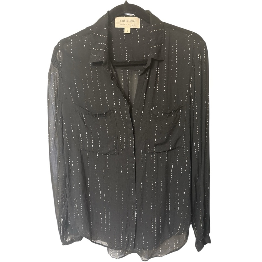 Cloth & Stone Polka Dot Button Down Top Black/White Lightweight Semi Sheer Small